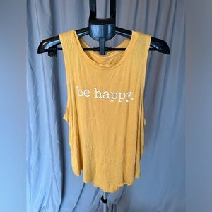 Yellow Sleeveless Top with 'Be Happy' Print